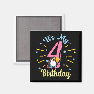 Cute Toucan 4th Birthday 4 Year Old Birth Girl Magnet