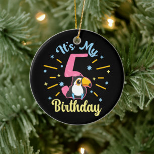 Cute Toucan 5th Birthday 5 Year Old Birth Girl Ceramic Tree Decoration
