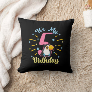 Cute Toucan 5th Birthday 5 Year Old Birth Girl Cushion