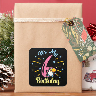 Cute Toucan 6th Birthday 6 Year Old Birth Girl Square Sticker