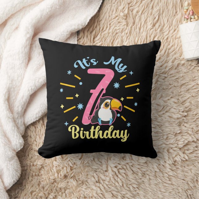 Cute Toucan 7th Birthday 7 Year Old Birth Girl  Cushion (Blanket)