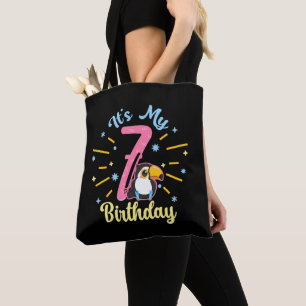 Cute Toucan 7th Birthday 7 Year Old Birth Girl Tote Bag