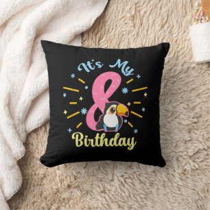 Cute Toucan 8th Birthday 8 Year Old Birth Girl Cushion