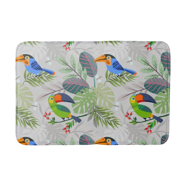 Cute Toucan bird, Everybirdy Pattern, Watercolors Bath Mat (Front)