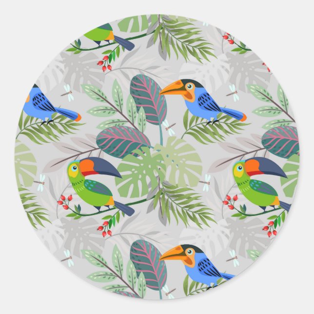 Cute Toucan bird, Everybirdy Pattern, Watercolors  Classic Round Sticker (Front)