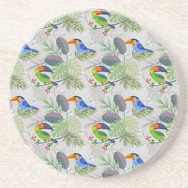 Cute Toucan bird, Everybirdy Pattern, Watercolors Coaster (Front)