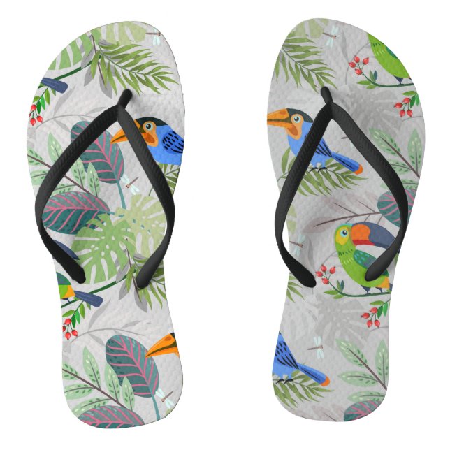 Cute Toucan bird, Everybirdy Pattern, Watercolors Jandals (Footbed)