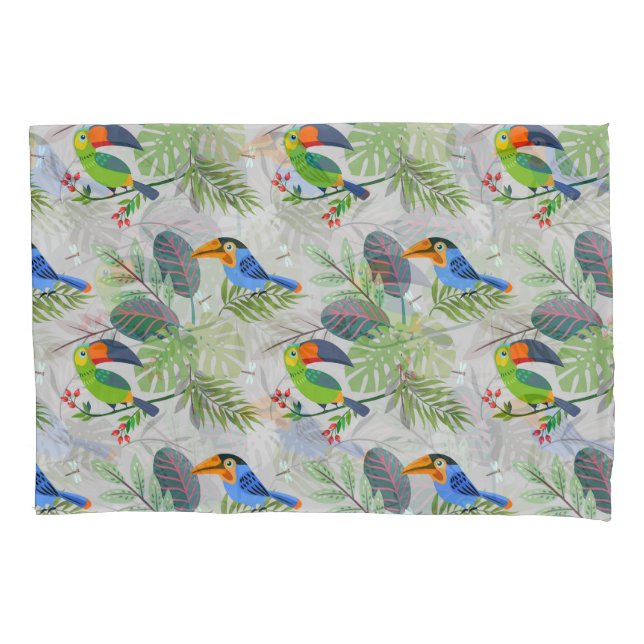 Cute Toucan bird, Everybirdy Pattern, Watercolors Pillowcase (Front-Left)