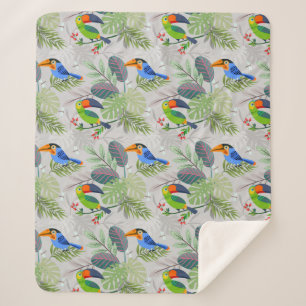 Cute Toucan bird, Everybirdy Pattern, Watercolors Sherpa Blanket