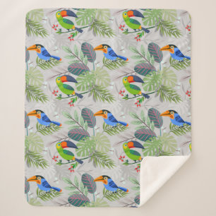 Cute Toucan bird, Everybirdy Pattern, Watercolors Sherpa Blanket