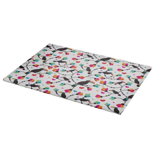 cute toucan bird tropical illustration cutting board (Corner)