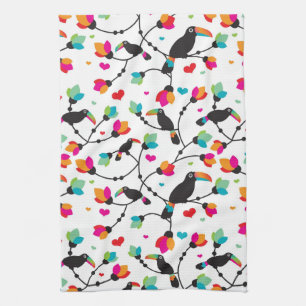 cute toucan bird tropical illustration tea towel