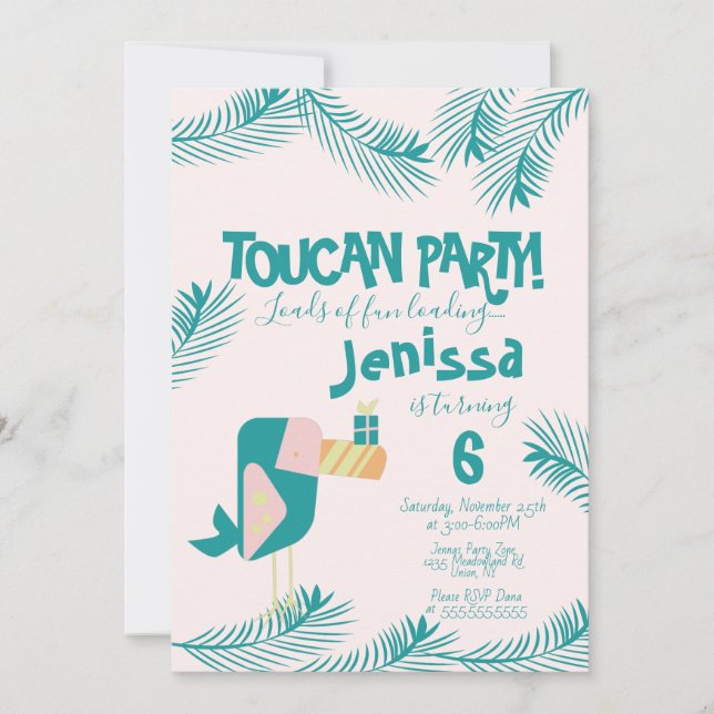 Cute Toucan Luau Tropical Bird Birthday Summer Inv Invitation (Front)