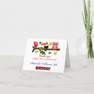 Cute Toucan Parrot Owl Summer Bird Birthday Thank You Card
