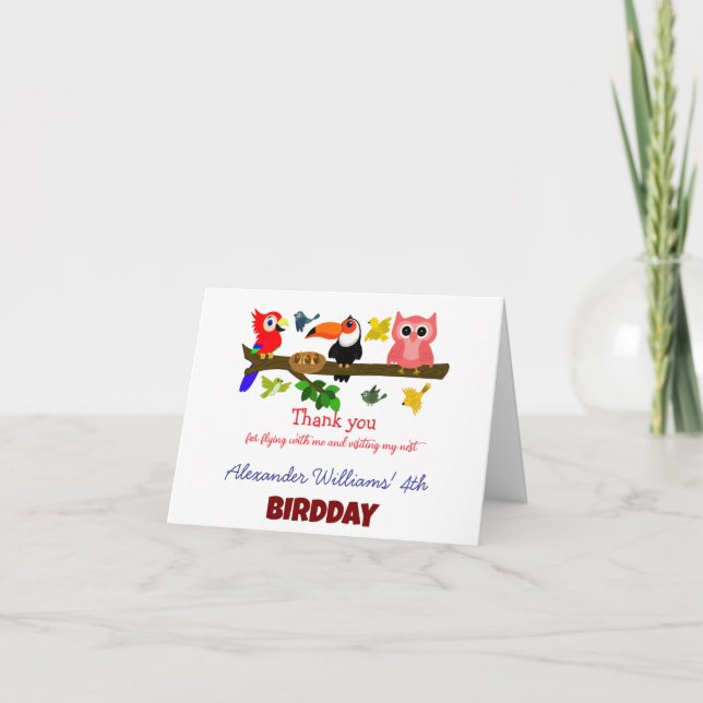 Cute Toucan Parrot Owl Summer Bird Birthday  Thank You Card (Front)