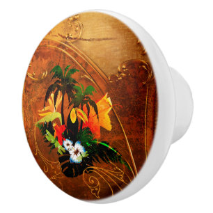 Cute toucan with flowers ceramic knob