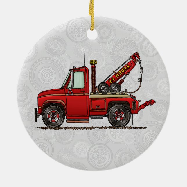 Cute Tow Truck Wrecker Ceramic Tree Decoration (Back)