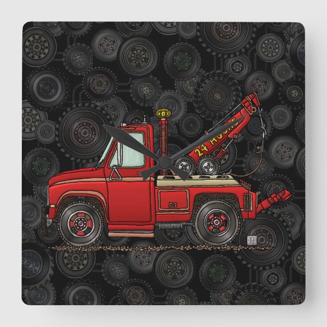 Cute Tow Truck Wrecker Square Wall Clock (Front)