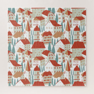 Cute Town Houses: Seamless Illustration Jigsaw Puzzle