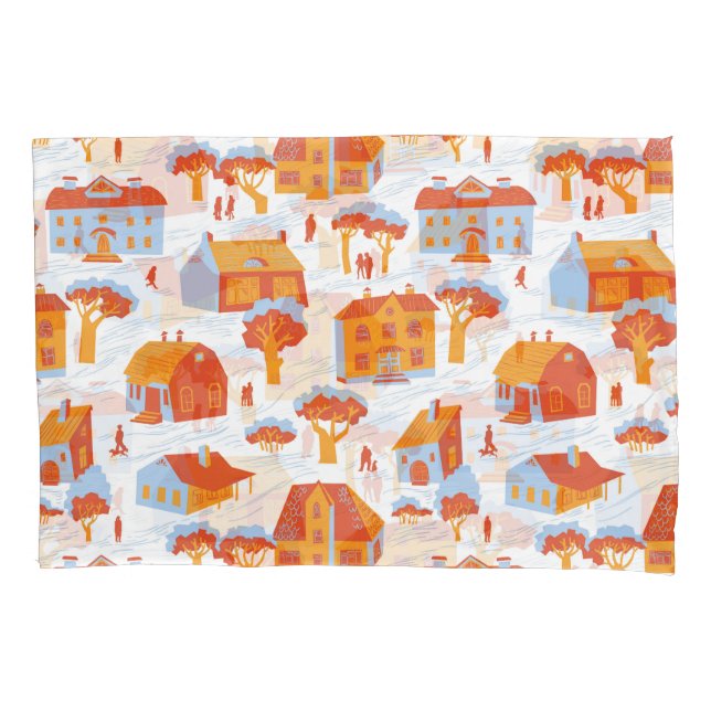 Cute Town Houses: Vintage Doodle Pillowcase (Front)
