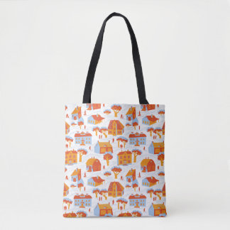 Cute Town Houses: Vintage Doodle Tote Bag