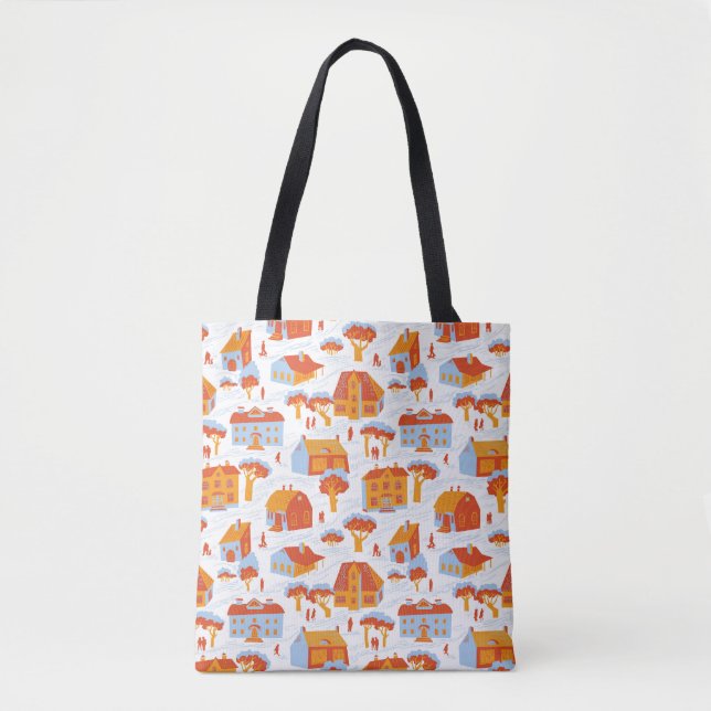 Cute Town Houses: Vintage Doodle Tote Bag (Front)