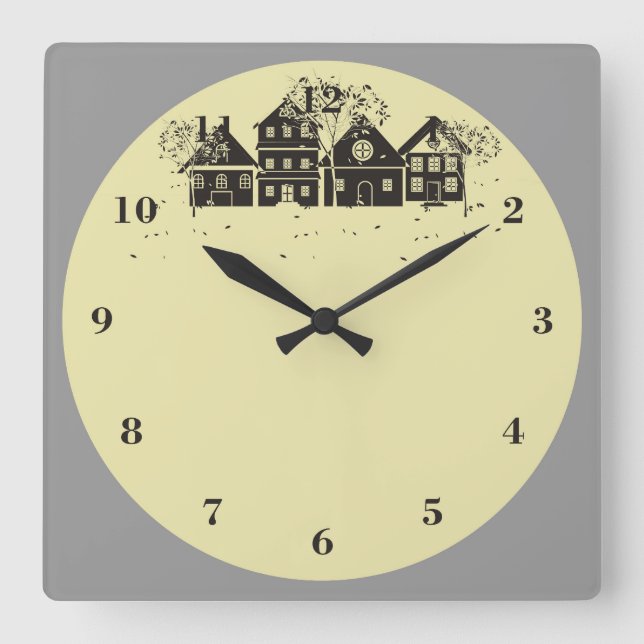 Cute Townhome Scene Square Wall Clock (Front)