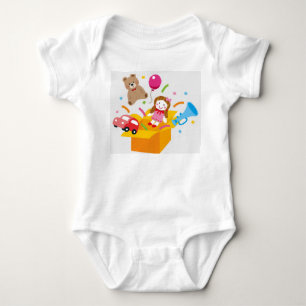 Cute Toy Box Illustration   Kawaii Kids Toys & Pla Baby Bodysuit