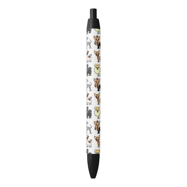 Cute Toy Dog Breed Pattern Black Ink Pen (Front Vertical)