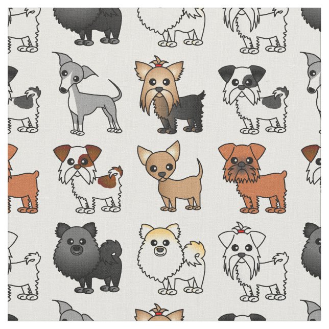 Cute Toy Dog Breed Pattern Fabric (Close Up)