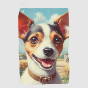 Cute Toy Fox Terrier Painting Golf Towel