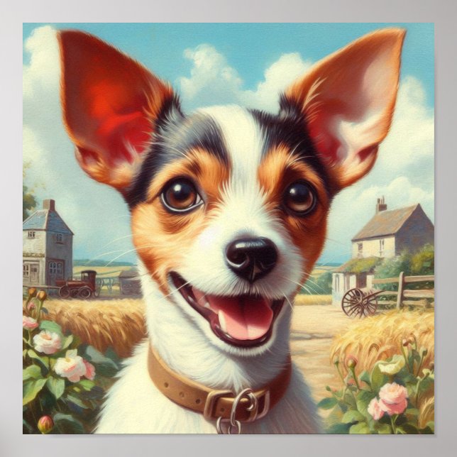 Cute Toy Fox Terrier Painting Poster (Front)