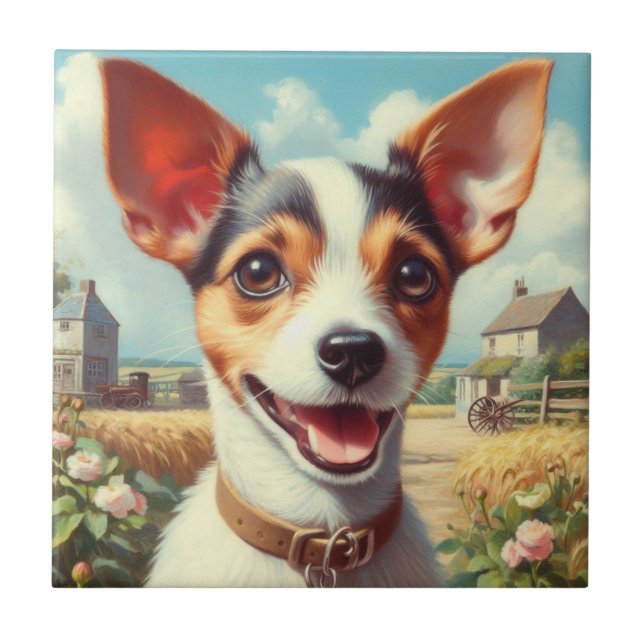 Cute Toy Fox Terrier Painting Tile (Front)