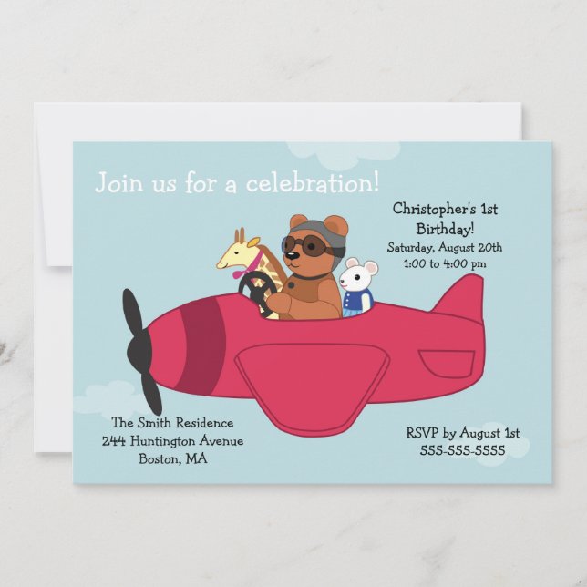 Cute Toy Plane Kid's Birthday Invitations (Front)