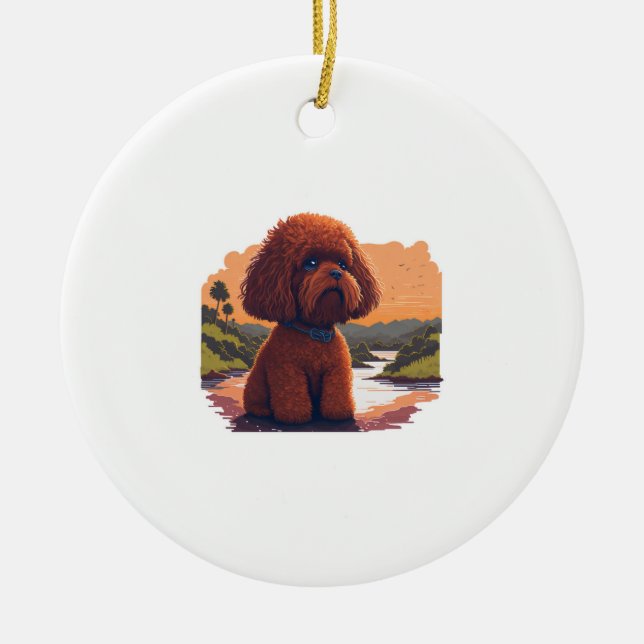 Cute Toy Poodle  Ceramic Tree Decoration (Front)