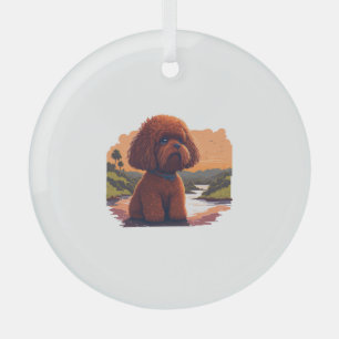 Cute Toy Poodle Glass Tree Decoration