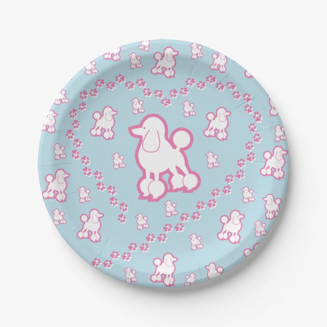 Cute Toy Poodle Pattern Paper Party Plates (Front)