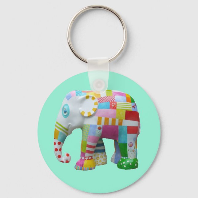 Cute toy retro elephant whimsical colourful key ring (Front)