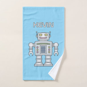 Cute toy robot personalised hand towel for kids