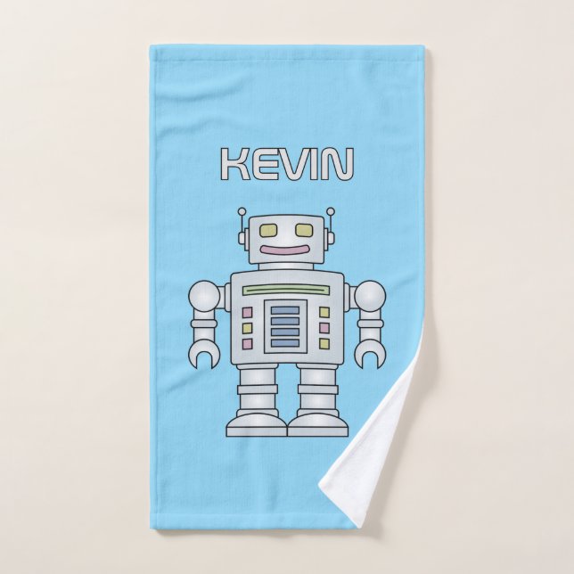 Cute toy robot personalised hand towel for kids (Hand Towel)