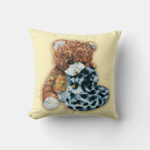 Cute toy teddy and duck kids yellow pillow