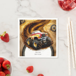 Cute Track Monster Truck Birthday Napkin