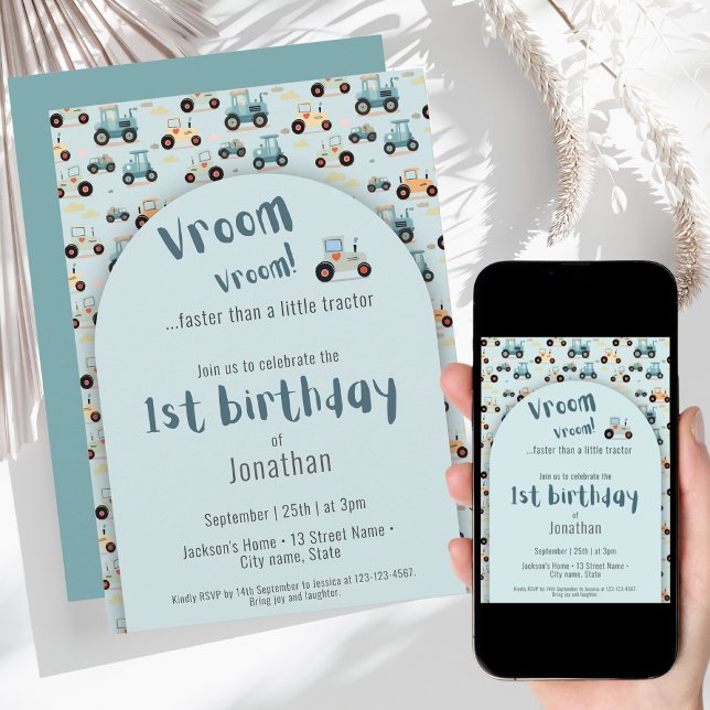Cute Tractor farm boy 1st birthday Invitation (Creator Uploaded)