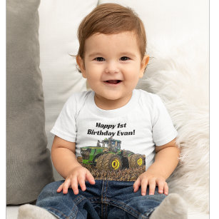 Cute Tractor Farm Equipment 1st Birthday Party Baby T-Shirt