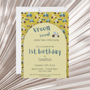 Cute Tractor farmer 1st birthday Invitation