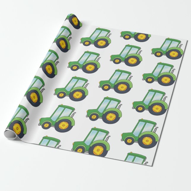 Cute Tractor Pattern Wrapping Paper (Unrolled)