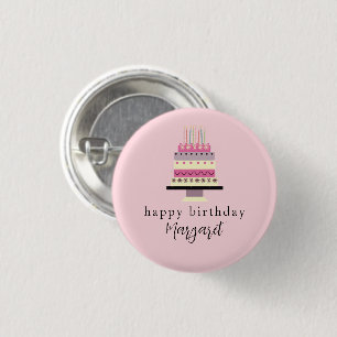 Cute Traditional Birthday Girly Pink Layer Cake 3 Cm Round Badge