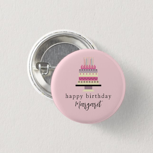 Cute Traditional Birthday Girly Pink Layer Cake 3 Cm Round Badge (Front & Back)