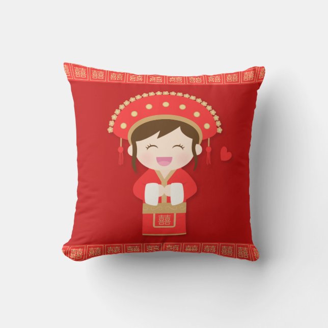 Cute Traditional Chinese Bride Wedding Decor Cushion (Front)