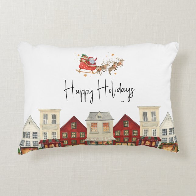 Cute traditional family santa christmas  decorative cushion (Front)